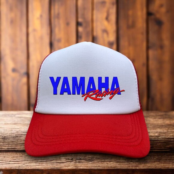 Yamaha Racing Mens Trucker Hat Red Snapback Motorcycle Motorsport Retro Cap - Picture 1 of 4